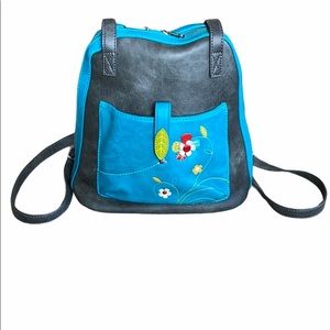 Espe Vegan Leather Backpack Gray, Teal Floral